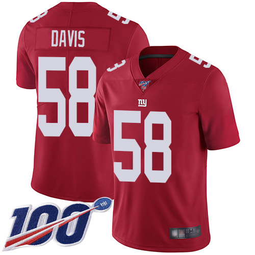 Men New York Giants 58 Tae Davis Red Limited Red Inverted Legend 100th Season Football NFL Jersey